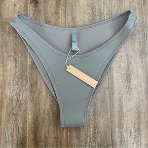 SKIMS Women’s M Rubberized Swim Cheeky Tanga Bikini Bottom High Waist Gray Chalk